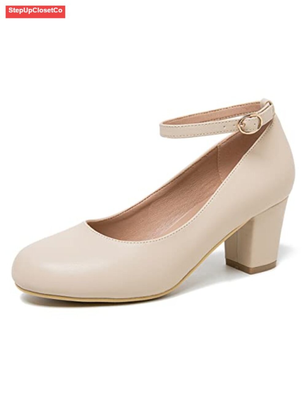 Women's Low Block Heel Ankle Strap Pumps Faux Leather Mary Jane Dress Shoes